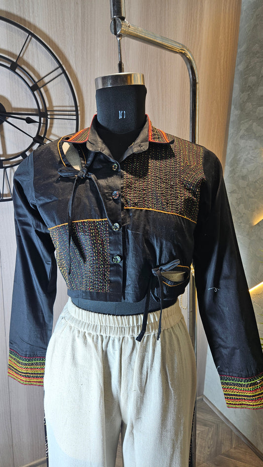 012-S-HOB handcrafted black cotton top – Made in India