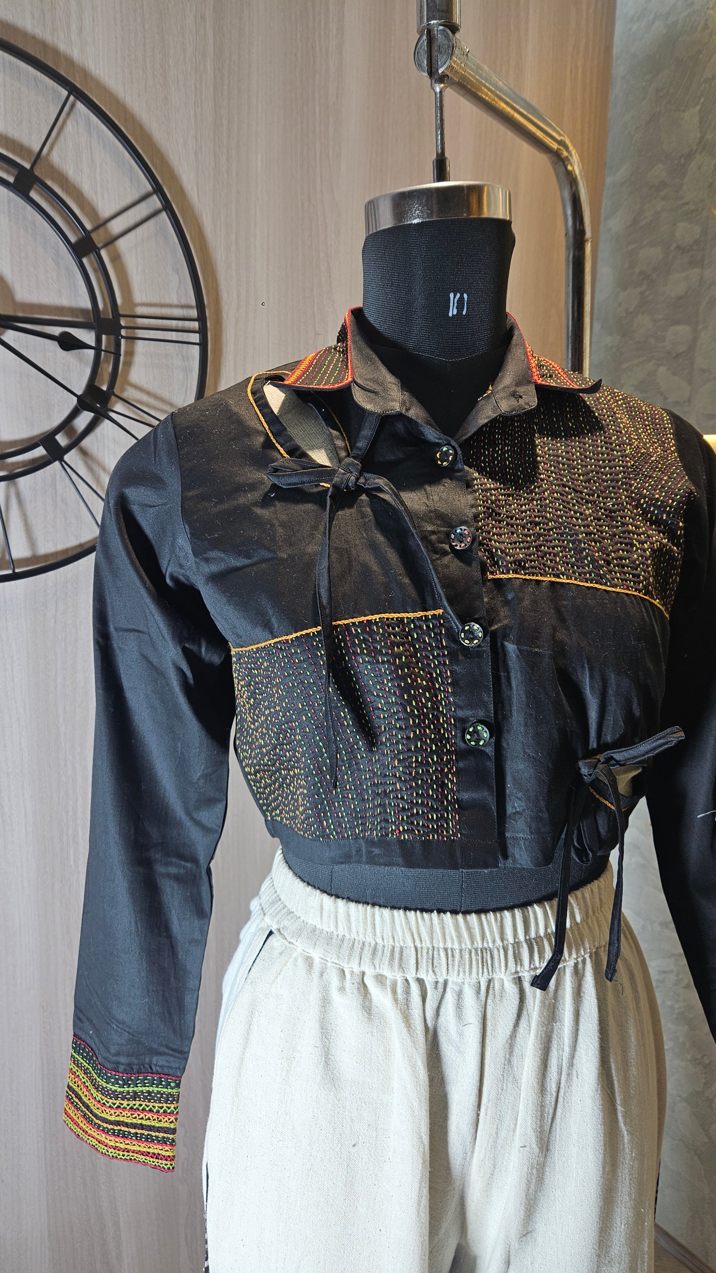 012-S-HOB handcrafted black cotton top – Made in India