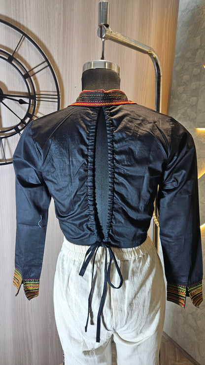 012-S-HOB handcrafted black cotton top – Made in India