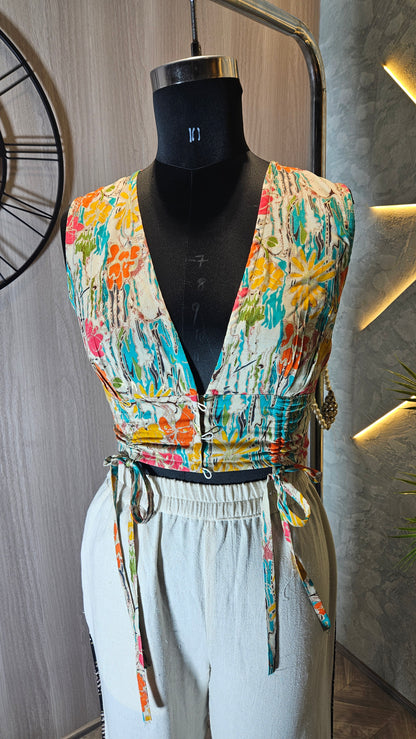 014-T-HOB women’s Handcrafted Sleeveless Wrap Top – Made in India