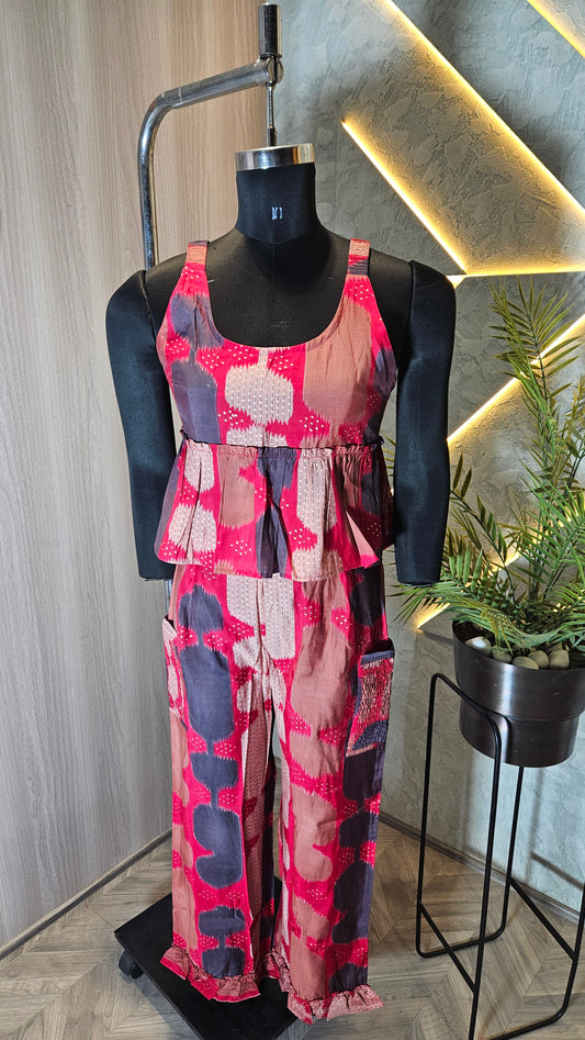 019-C-HOB Women's Printed Cotton Peplum Top with Pant Set – Made in India