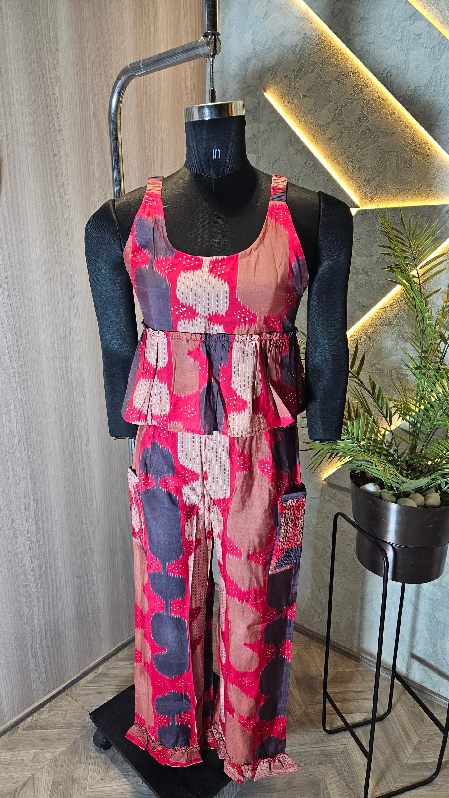 019-C-HOB Women's Printed Cotton Peplum Top with Pant Set – Made in India