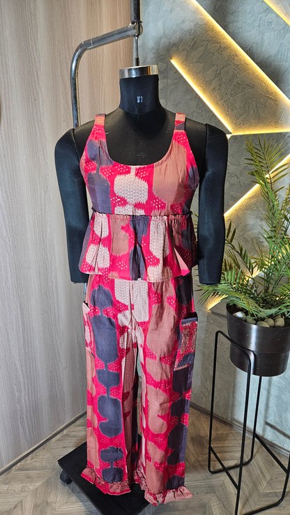 019-C-HOB Women's Printed Cotton Peplum Top with Pant Set – Made in India