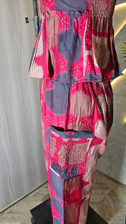 019-C-HOB Women's Printed Cotton Peplum Top with Pant Set – Made in India