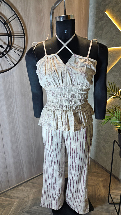 020-C-HOB Boho Chic Smocked Peplum Cotton Top– Made in India