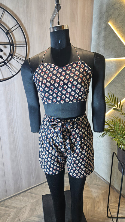 022-C-HOB Women's Printed Cotton Co-ord Set – 3 Piece (Top, Shorts, and Shrug) – Made in India