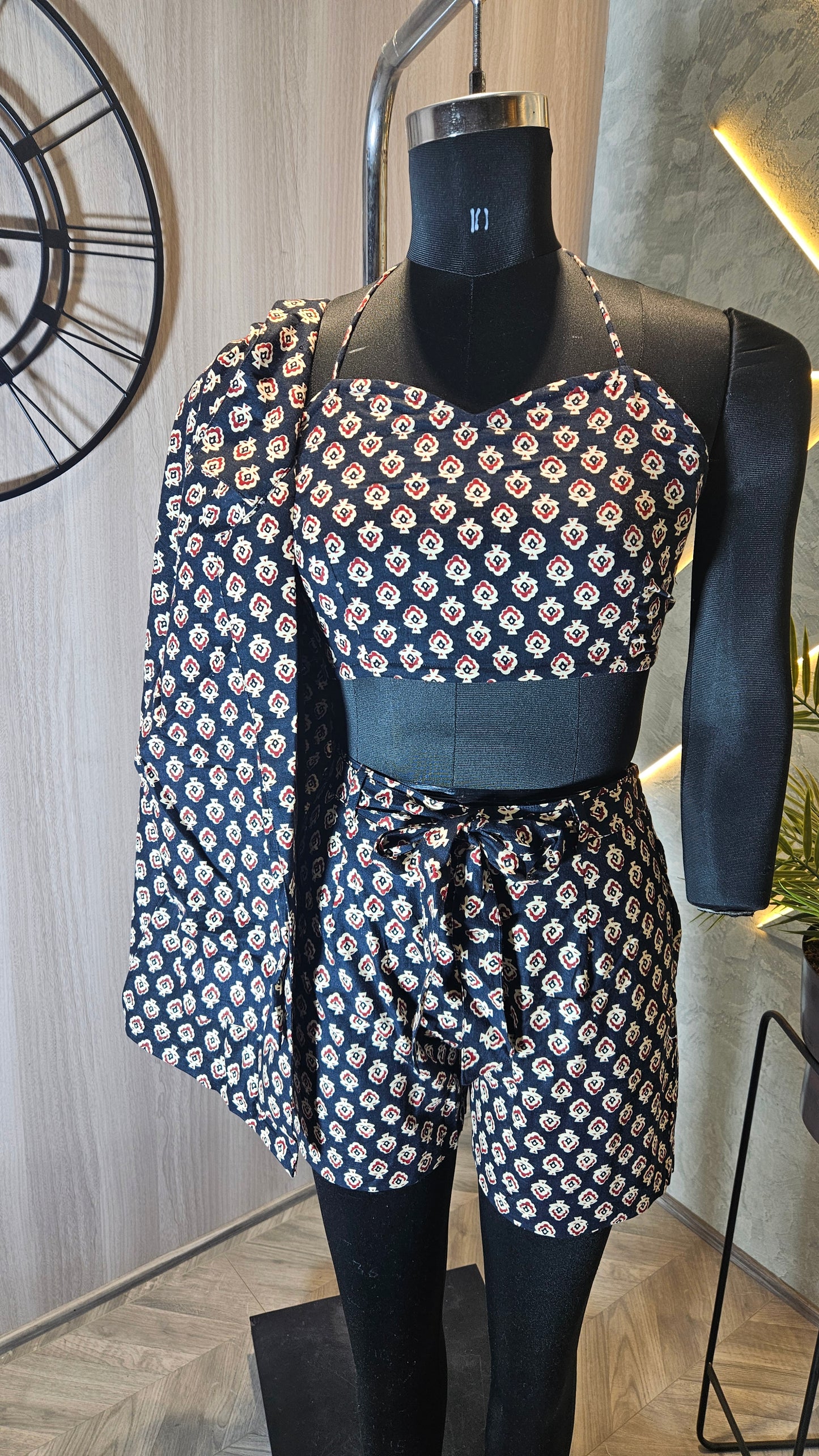 022-C-HOB Women's Printed Cotton Co-ord Set – 3 Piece (Top, Shorts, and Shrug) – Made in India