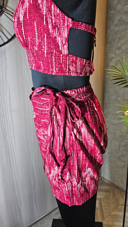 024-C-HOB Women's Handcrafted Red Ikat Print Halter Crop Top – Made in India