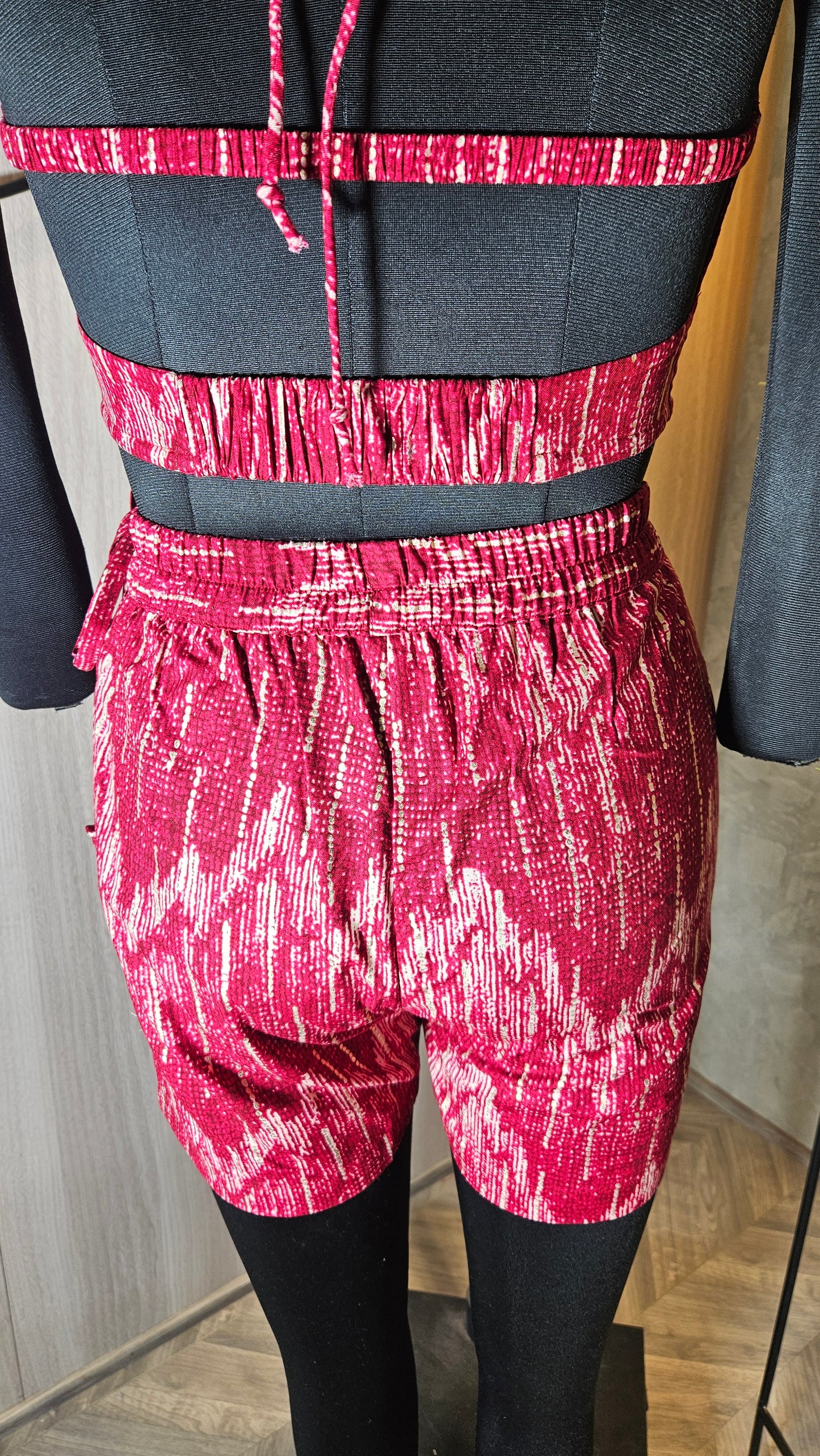 024-C-HOB Women's Handcrafted Red Ikat Print Halter Crop Top – Made in India