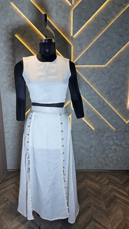 026-C-HOB Elegant Handwoven Cotton Crop Top – Sleeveless, Off-White – Made in India