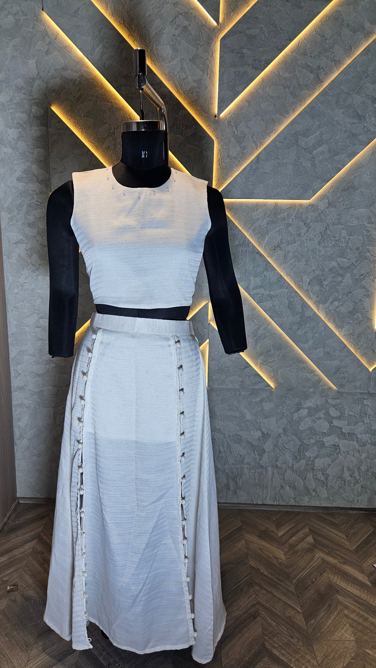 026-C-HOB Elegant Handwoven Cotton Crop Top – Sleeveless, Off-White – Made in India