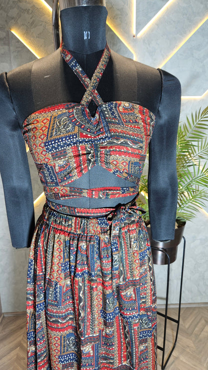 028-C-HOB Boho-Chic Handcrafted Halter Crop Top – Ethnic Indian Print – Made in India