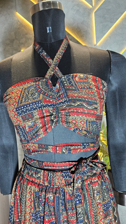 028-C-HOB Boho-Chic Handcrafted Halter Crop Top – Ethnic Indian Print – Made in India