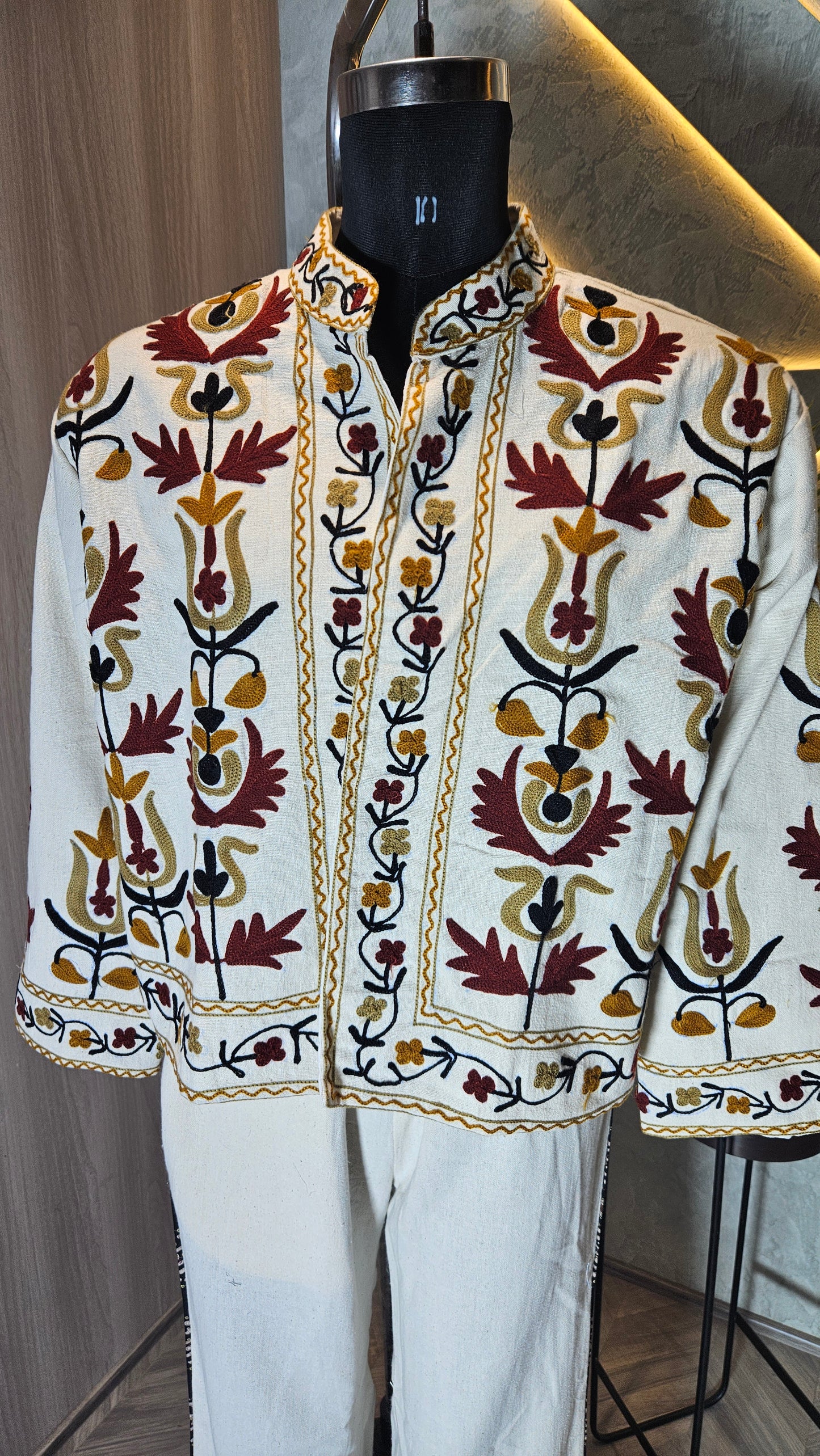 029-J-HOB Handcrafted Kashmiri Embroidered Cotton Jacket Top  – Made in India