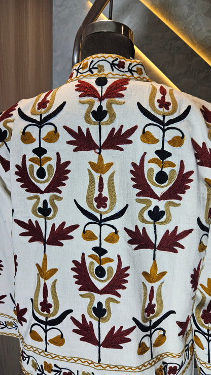 029-J-HOB Handcrafted Kashmiri Embroidered Cotton Jacket Top  – Made in India
