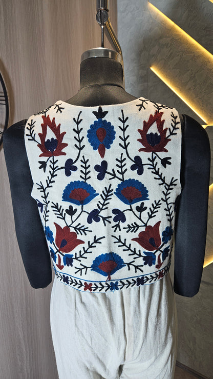 032-J-HOB Handcrafted Embroidered Cotton Vest – Boho Chic Indian Ethnic Wear – Made in India