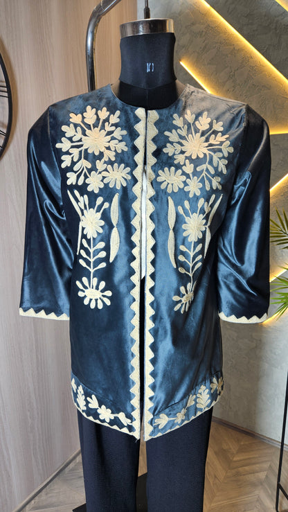 038-J-HOB Women's Handcrafted Velvet Embroidered Jacket Top – Made in India