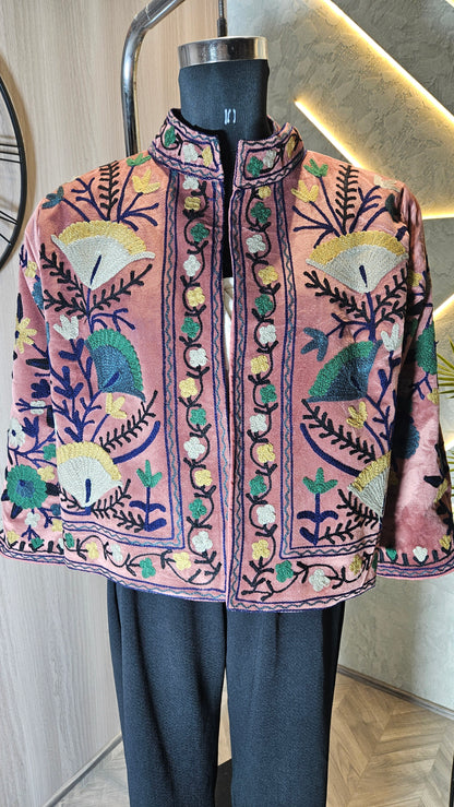 039-J-HOB Handcrafted Embroidered Velvet Cape Top – Made in India