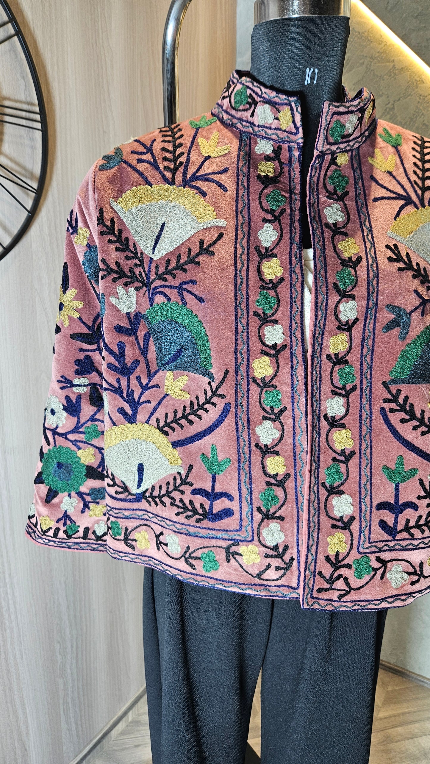 039-J-HOB Handcrafted Embroidered Velvet Cape Top – Made in India