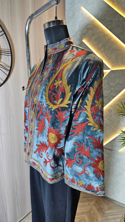 040-J-HOB : Handcrafted Velvet Embroidered Jacket– Made in India