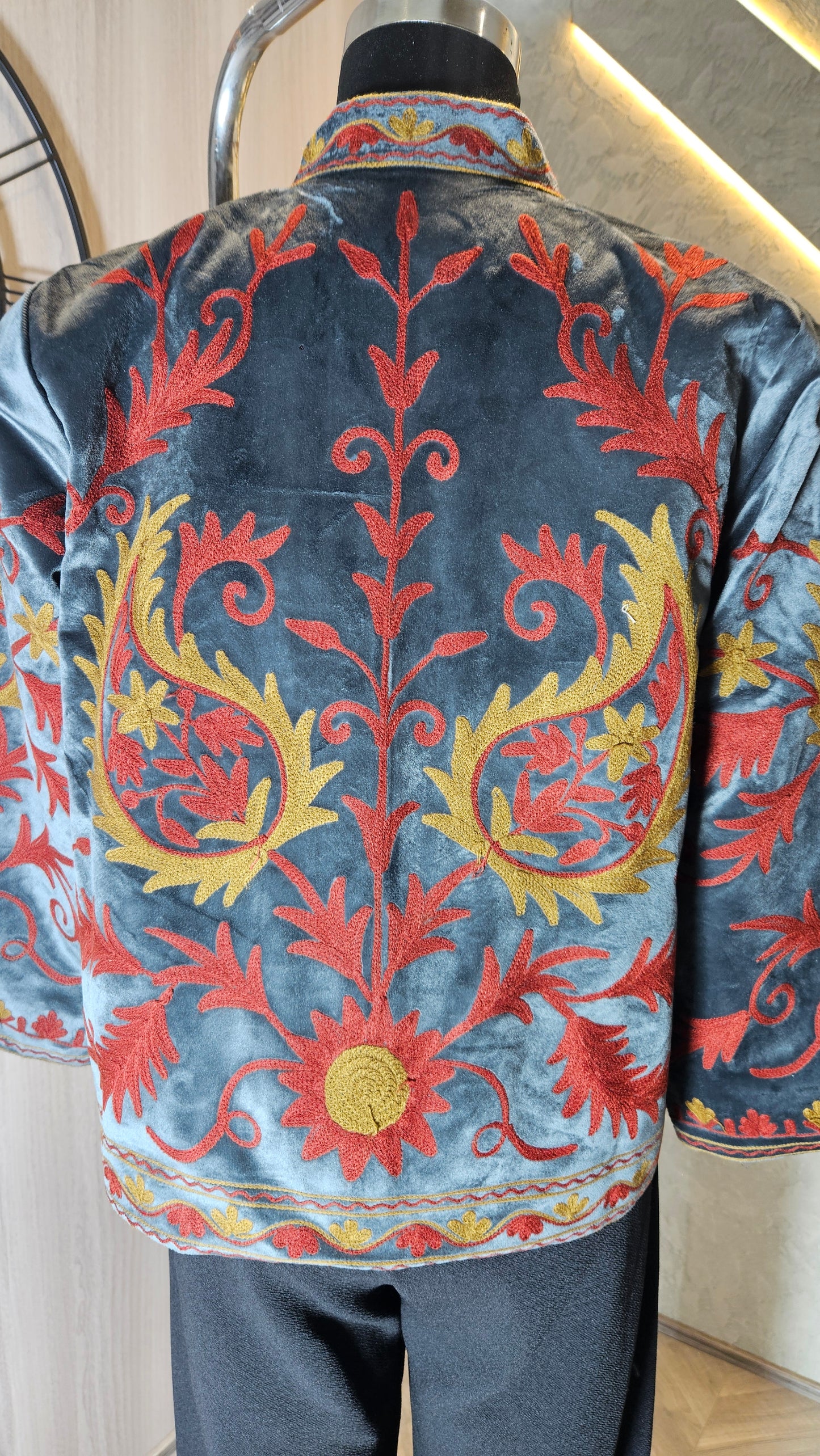 040-J-HOB : Handcrafted Velvet Embroidered Jacket– Made in India