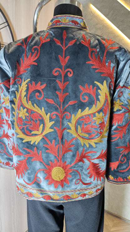 040-J-HOB : Handcrafted Velvet Embroidered Jacket– Made in India