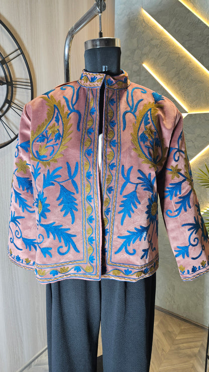 041-J-HOB : Handcrafted Embroidered Velvet Jacket– Made in India