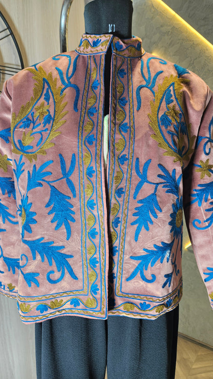 041-J-HOB : Handcrafted Embroidered Velvet Jacket– Made in India