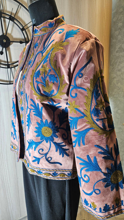041-J-HOB : Handcrafted Embroidered Velvet Jacket– Made in India