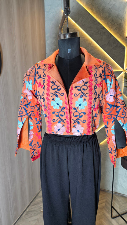 042-J-HOB : Hand-Embroidered Velvet Cropped Jacket – Made in India