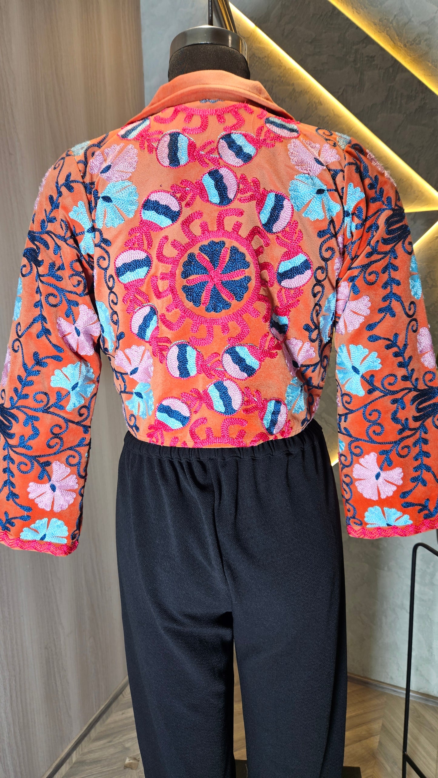 042-J-HOB : Hand-Embroidered Velvet Cropped Jacket – Made in India