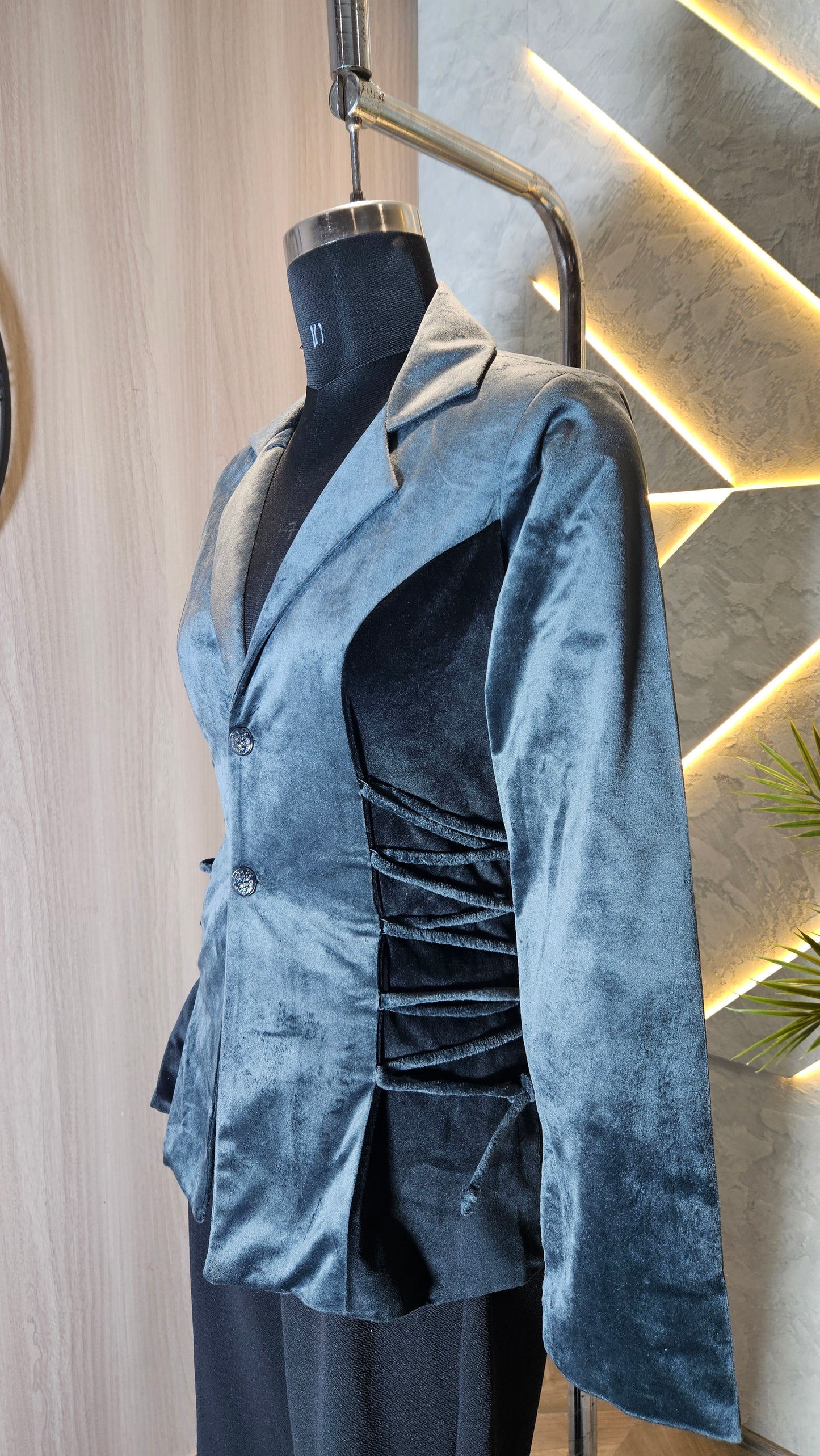 044-J-HOB : Women’s Velvet Tailored Blazer Top with Side Lace Detailing – Made in India