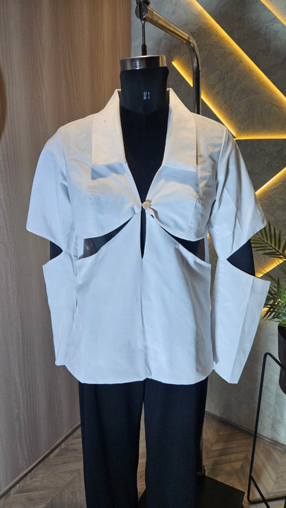 045-J-HOB : Contemporary Cut-Out White Collared Top– Made in India