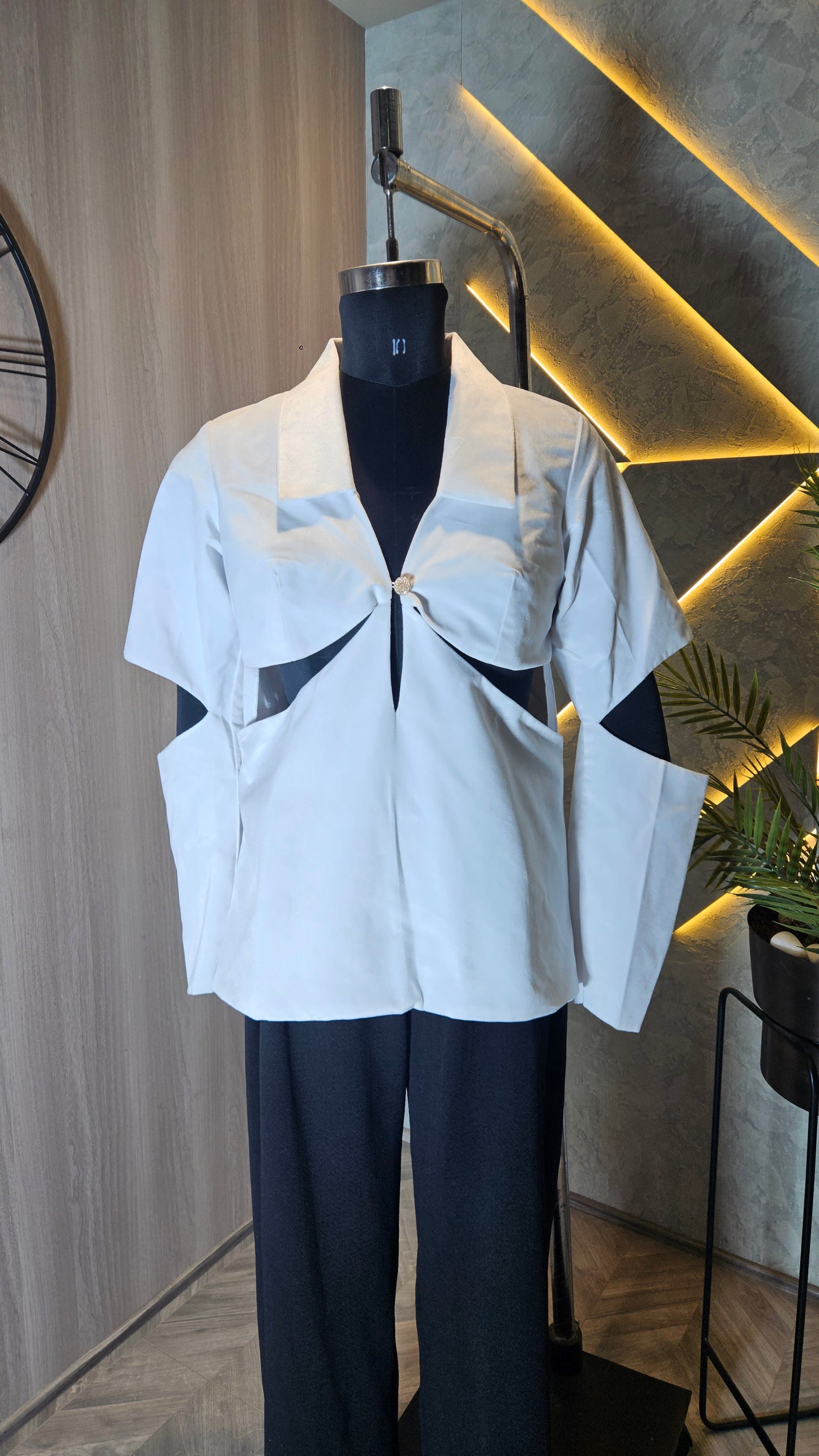 045-J-HOB : Contemporary Cut-Out White Collared Top– Made in India