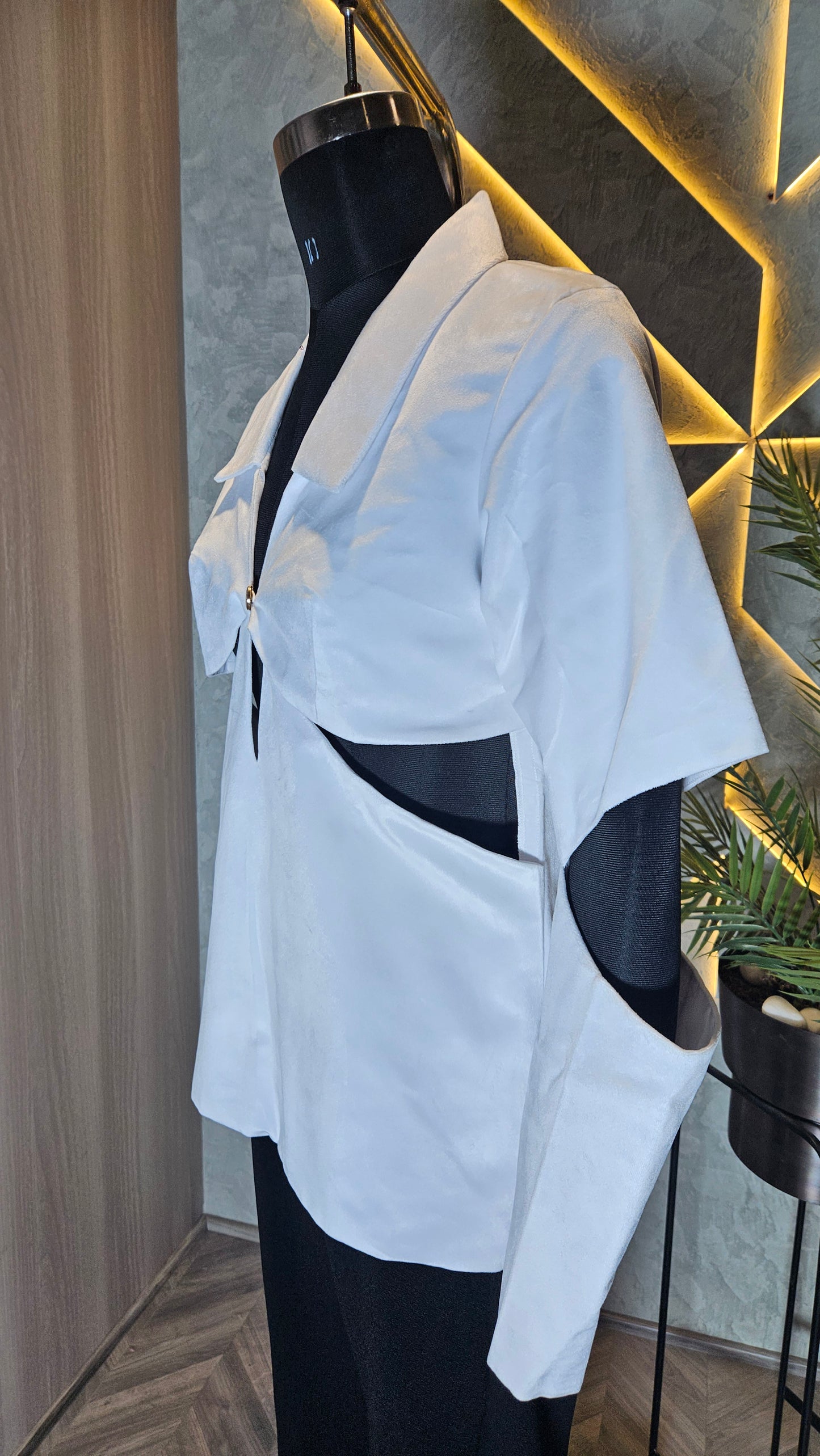 045-J-HOB : Contemporary Cut-Out White Collared Top– Made in India