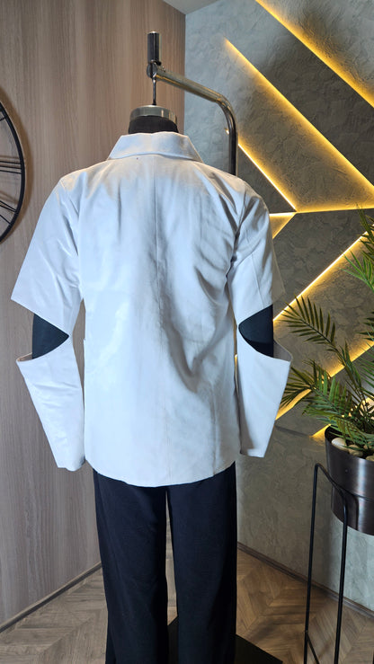 045-J-HOB : Contemporary Cut-Out White Collared Top– Made in India