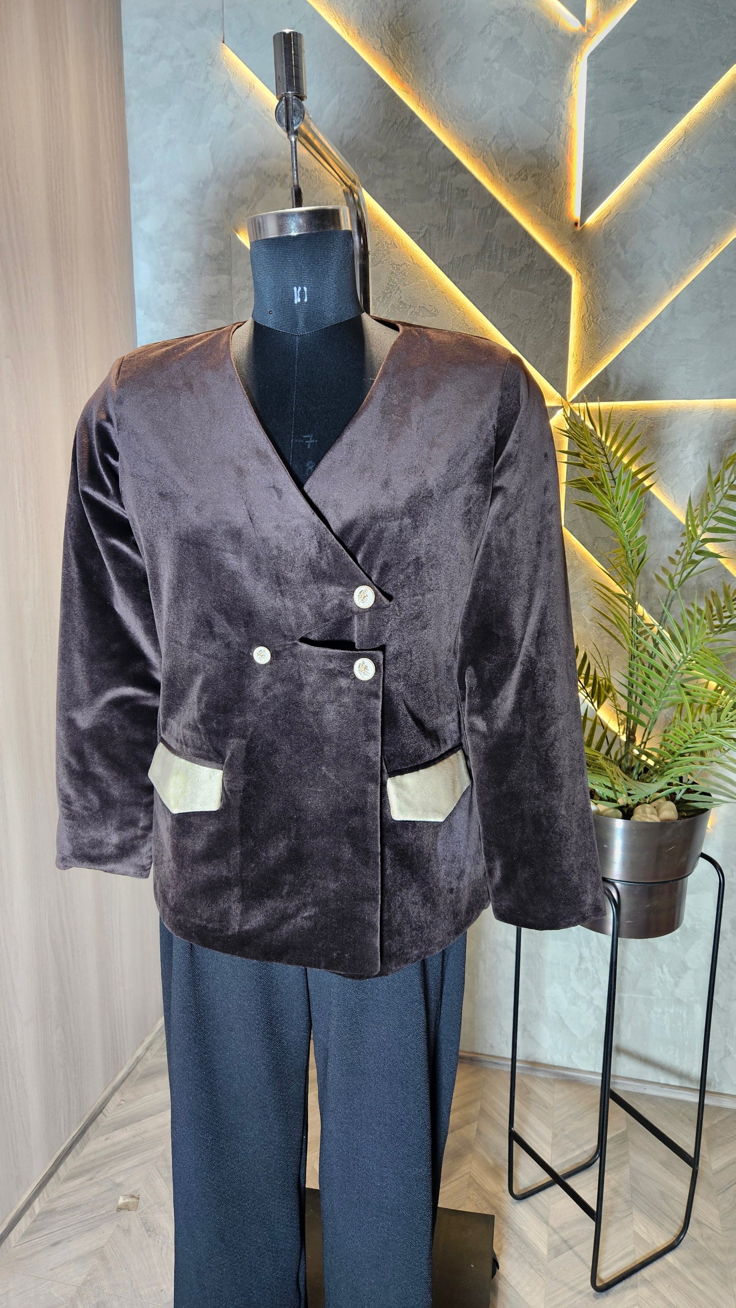 046-J-HOB : Premium Velvet Women’s Formal Top with Contrast Pocket – Made in India