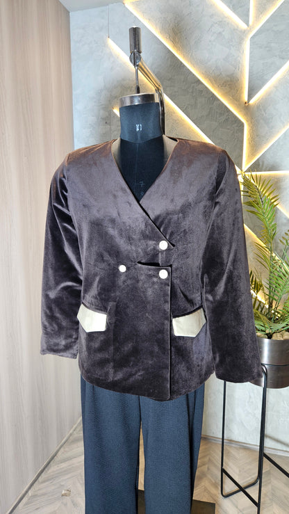 046-J-HOB : Premium Velvet Women’s Formal Top with Contrast Pocket – Made in India