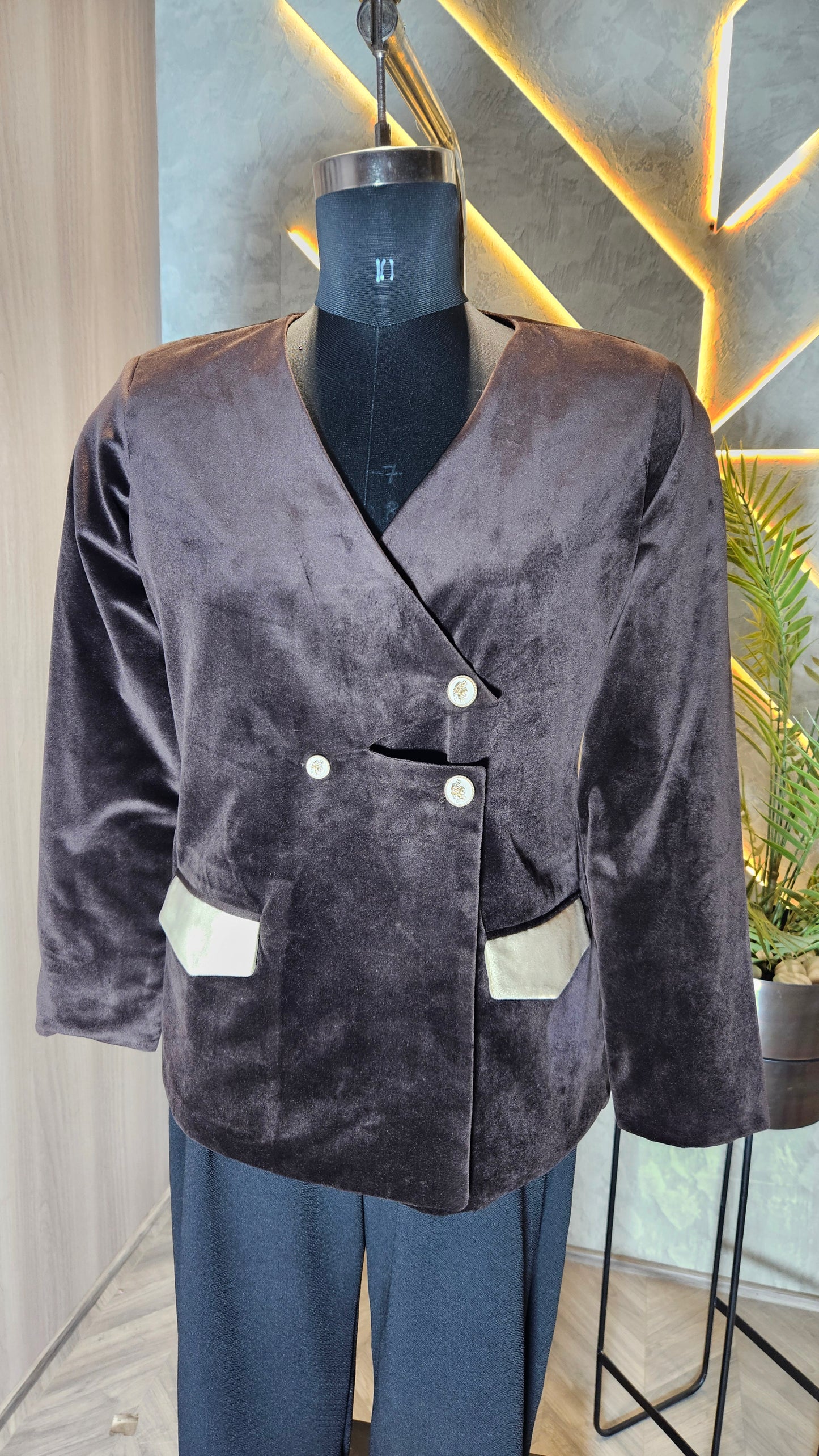 046-J-HOB : Premium Velvet Women’s Formal Top with Contrast Pocket – Made in India