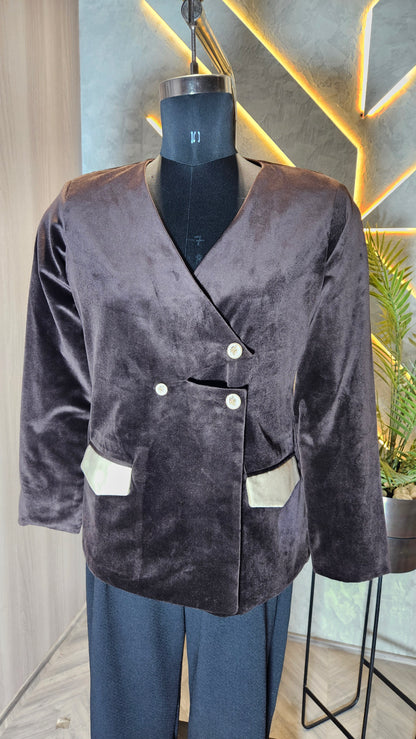 046-J-HOB : Premium Velvet Women’s Formal Top with Contrast Pocket – Made in India