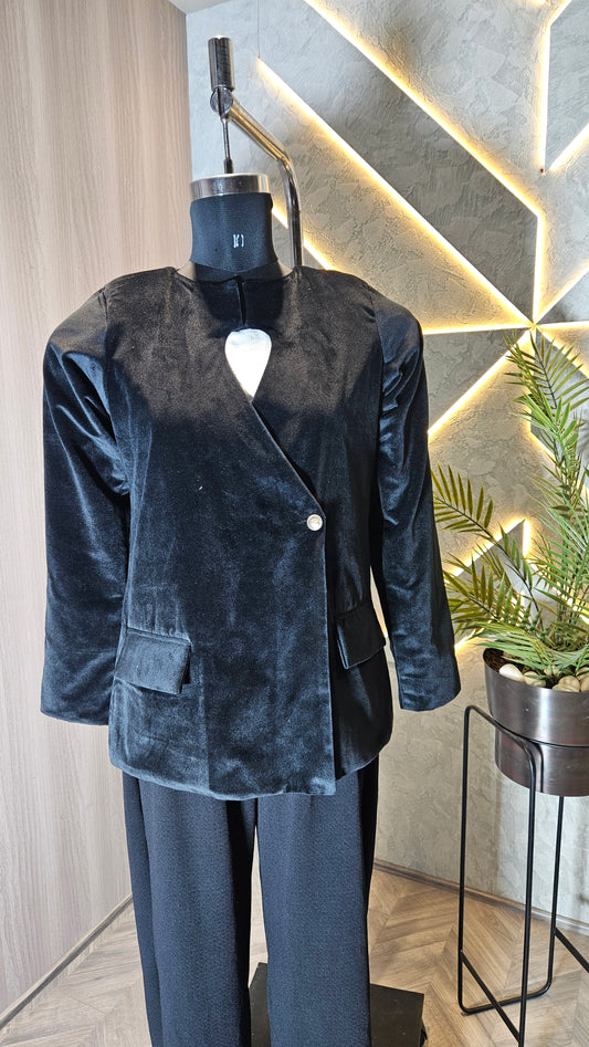 047-J-HOB : Women's Velvet Asymmetrical Blazer Top – Made in India