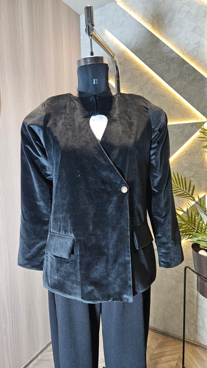 047-J-HOB : Women's Velvet Asymmetrical Blazer Top – Made in India