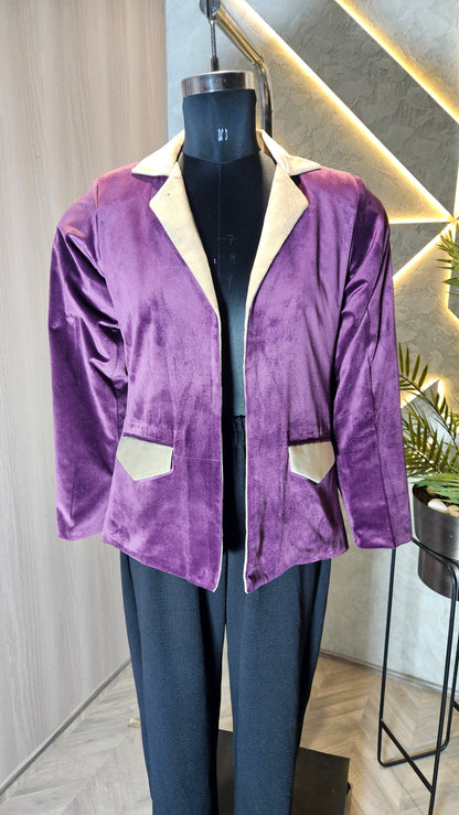 048-J-HOB Women's Velvet Blazer – Dual-Tone Classic Design – Made in India