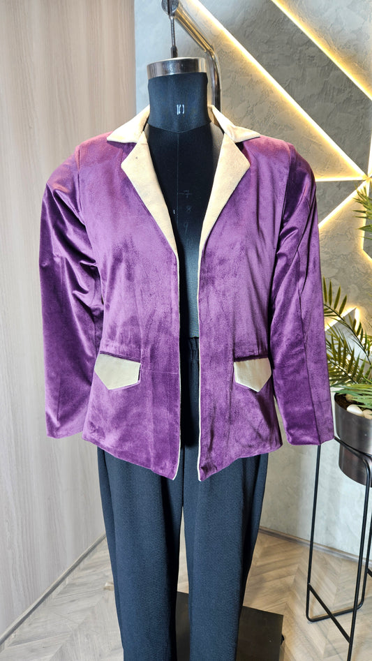 048-J-HOB Women's Velvet Blazer – Dual-Tone Classic Design – Made in India