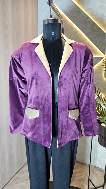 048-J-HOB Women's Velvet Blazer – Dual-Tone Classic Design – Made in India