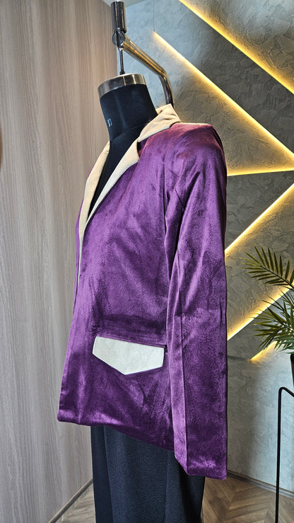 048-J-HOB Women's Velvet Blazer – Dual-Tone Classic Design – Made in India