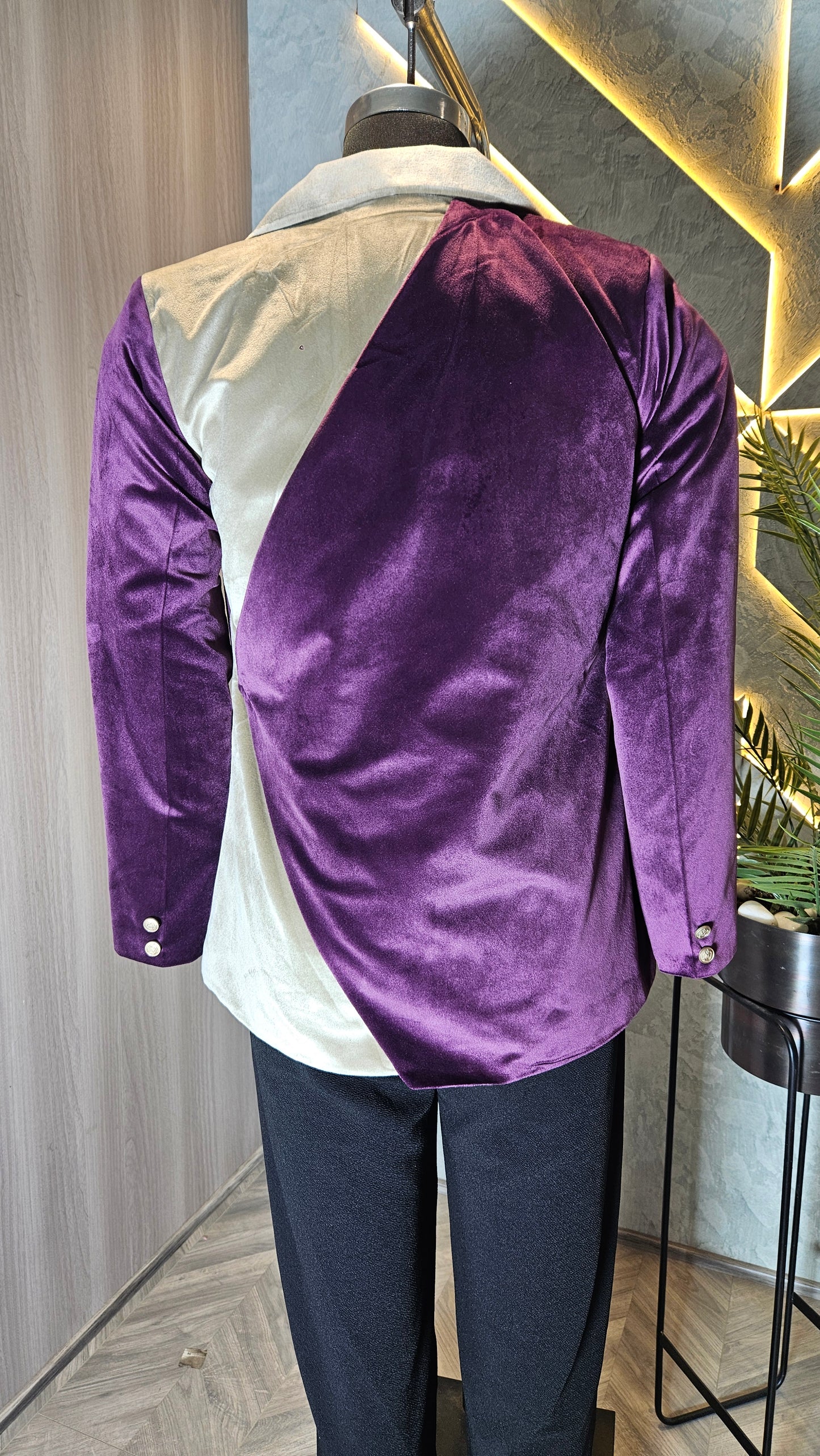 048-J-HOB Women's Velvet Blazer – Dual-Tone Classic Design – Made in India