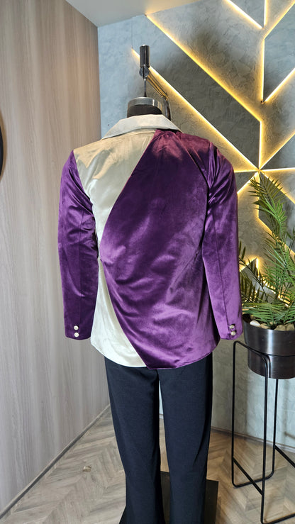 048-J-HOB Women's Velvet Blazer – Dual-Tone Classic Design – Made in India