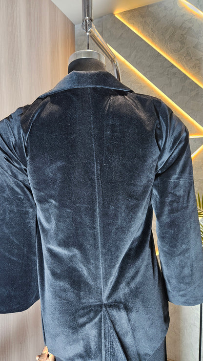 049-J-HOB Women's Velvet Double-Breasted Blazer with Gold Zipper Detailing – Made in India