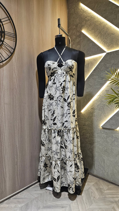 050-D-HOB Women's Boho Floral Printed Halter Neck Maxi Dress – Made in India